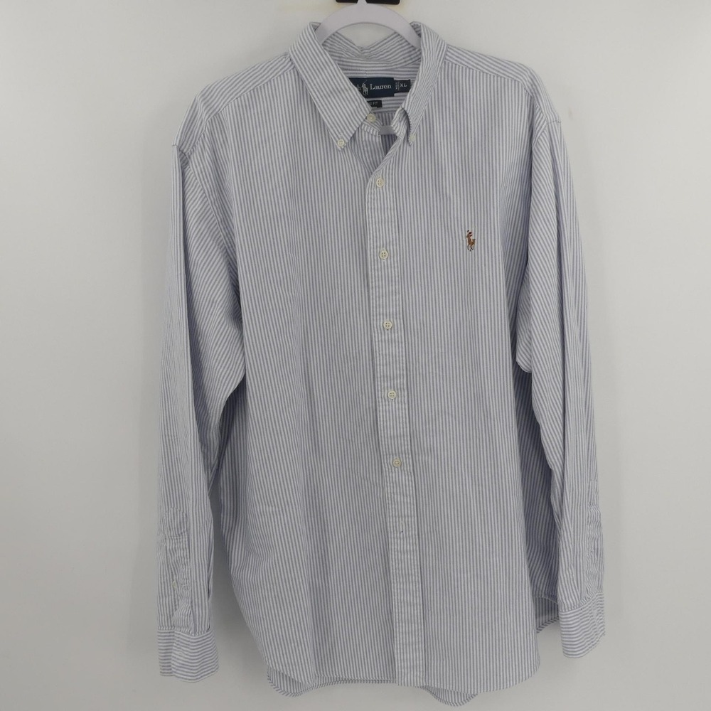 Ralph Lauren Shirt Men's XL Blue White Striped Button Down Classic Fit Pony Logo